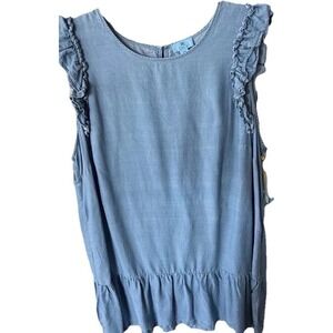 New Cece Chambray Denim Dress 24 Ruffle Cap Sleeve Round Neck Shift Lightweight